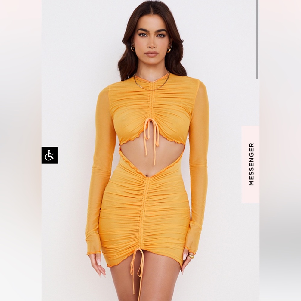 House of CB ruched mesh cut out mini dress